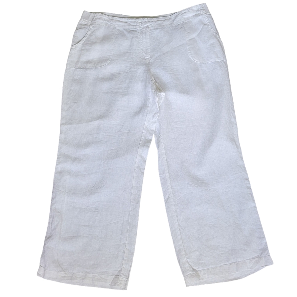 J.Jill Women’s Wide Leg Linen Pants White Pockets Coastal Neutral Breath…